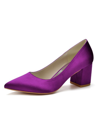 プラムレディースヒールパピーヒールハンドメイドPUレザーロートップサテンピンクパンプス