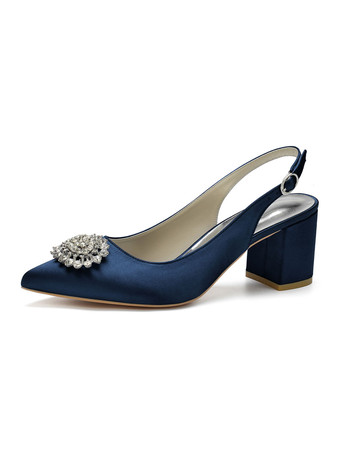 Deep Blue Women's Low Heel Slingback Bridal Pumps