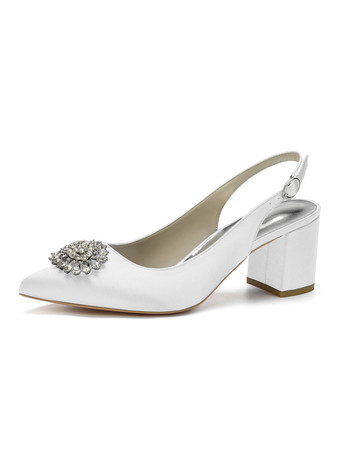 White Women's Low Heel Slingback Bridal Pumps