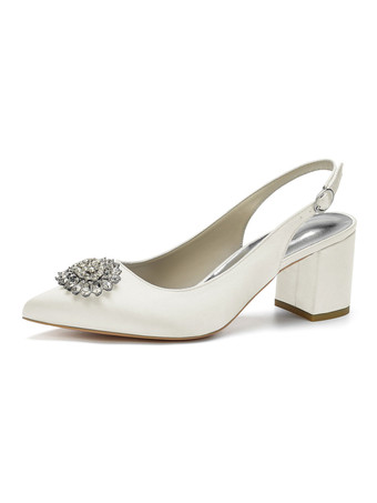 Ivory Women's Low Heel Slingback Bridal Pumps