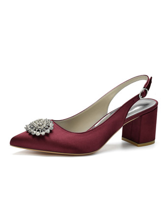 Burgundy Women's Low Heel Slingback Bridal Pumps