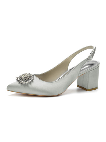 Silver Women's Low Heel Slingback Bridal Pumps