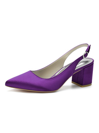 deep purple Women's Block Heel Slingback Pumps Pointy Toe
