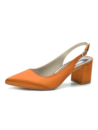Orange Women's Block Heel Slingback Pumps Pointy Toe