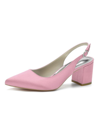 PinkWomen's Block Heel Slingback Pumps Pointy Toe