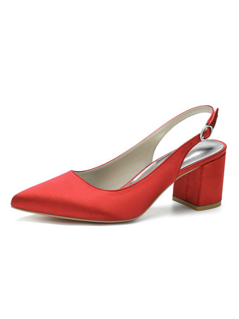 Red Women's Block Heel Slingback Pumps Pointy Toe