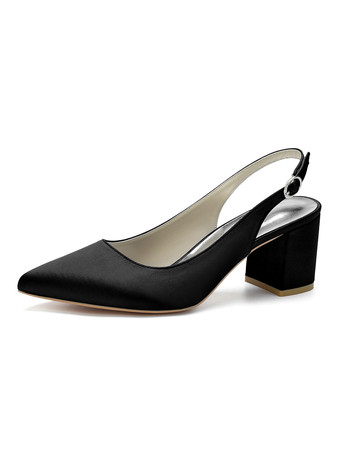 Black Women's Block Heel Slingback Pumps Pointy Toe