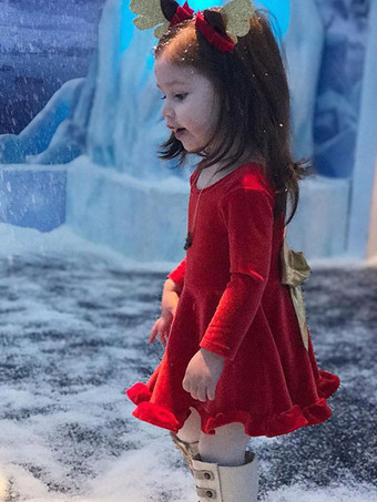 クリスマスの赤いポリエステル繊維のクリスマスの休日のドレスのための子供のチュニックドレス