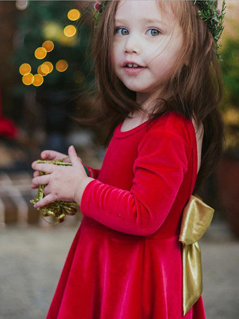 クリスマスの赤いポリエステル繊維のクリスマスの休日のドレスのための子供のチュニックドレス