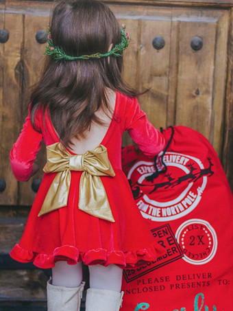 クリスマスの赤いポリエステル繊維のクリスマスの休日のドレスのための子供のチュニックドレス