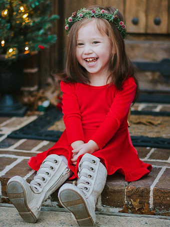 クリスマスの赤いポリエステル繊維のクリスマスの休日のドレスのための子供のチュニックドレス