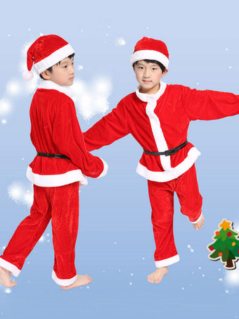 ユニセックスクリスマスサンタコスチュームセット赤いポリエステルファイバーカラーブロッククリスマスホリデーコスチューム