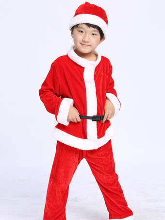 ユニセックスクリスマスサンタコスチュームセット赤いポリエステルファイバーカラーブロッククリスマスホリデーコスチューム