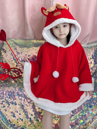 キッズクリスマスケープレッドポリエステルファイバーマントカラーブロッククリスマスホリデーケープ