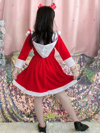 クリスマスレッドポリエステルファイバークリスマスホリデーパーティードレスのキッズチュニックドレス