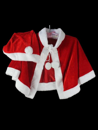 ユニセックスクリスマスケープレッドポリエステルファイバーマントハットカラーブロッククリスマスホリデーコスチューム