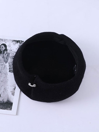 noir Chapeaux Béret Casquette Femme Unicolore