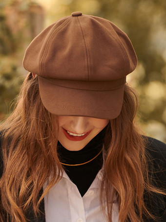 ブラウン 女性の帽子美しいアクリル繊維コーヒーブラウンベレー帽