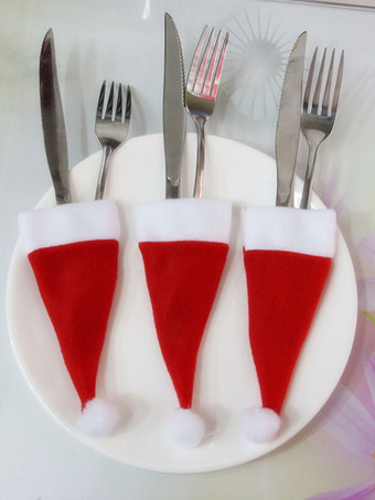 フォーク用レッドクリスマスハットポリエステル繊維ポリエステルクリスマスホリデー小道具