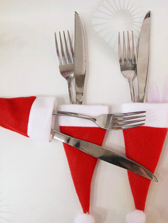 フォーク用レッドクリスマスハットポリエステル繊維ポリエステルクリスマスホリデー小道具