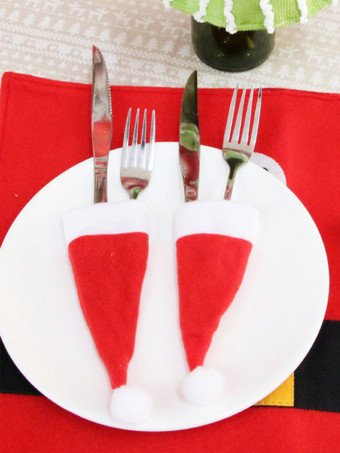 フォーク用レッドクリスマスハットポリエステル繊維ポリエステルクリスマスホリデー小道具