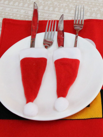 フォーク用レッドクリスマスハットポリエステル繊維ポリエステルクリスマスホリデー小道具