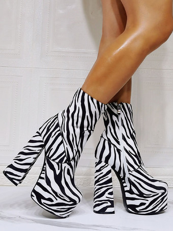 女性のブーツ幾何学的な丸いつま先チャンキーヒールマイクロスエードアッパープラットフォームアンクルブーツ