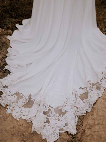 Schlichtes Brautkleid Brautkleider große Größen Polyester A-Linie- elfenbeinweiß Standesamtkleid