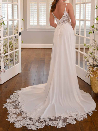 Schlichtes Brautkleid Brautkleider große Größen Polyester A-Linie- elfenbeinweiß Standesamtkleid