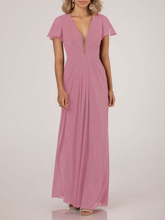 RoseRobe de demoiselle d'honneur robe de cocktail de mariage col V plongeant manche courte