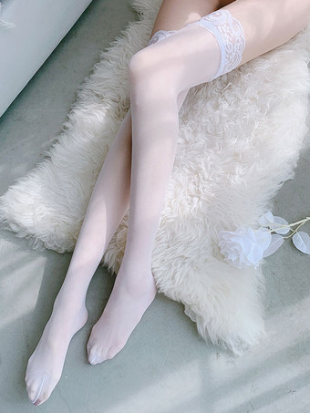 ホワイト 女性のための靴下ランジェリー ブラック レース シアー セクシー ニーハイ ソックス