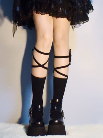 ロリータストッキングレースアップポリエステルロリータアクセサリー ブラック