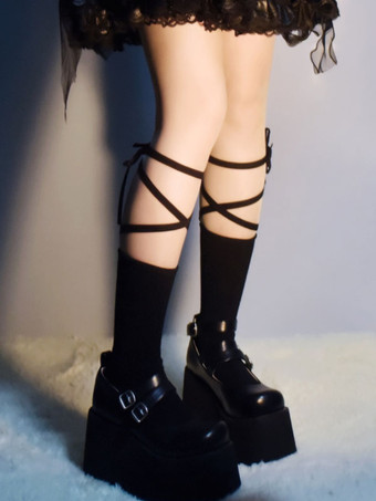 ロリータストッキングレースアップポリエステルロリータアクセサリー ブラック