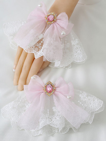 ライトピンクロリータブレスレットポリエステルアクセサリー弓ジュエリーレース弓ロリータアクセサリー ディープブルー