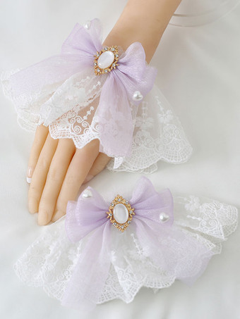 ラベンダーカラーロリータブレスレットポリエステルアクセサリー弓ジュエリーレース弓ロリータアクセサリー ディープブルー