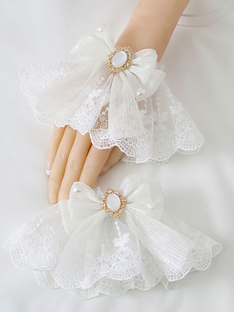 ホワイト ロリータブレスレットポリエステルアクセサリー弓ジュエリーレース弓ロリータアクセサリー ディープブルー