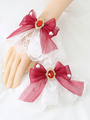 レッド ロリータブレスレットポリエステルアクセサリー弓ジュエリーレース弓ロリータアクセサリー ディープブルー