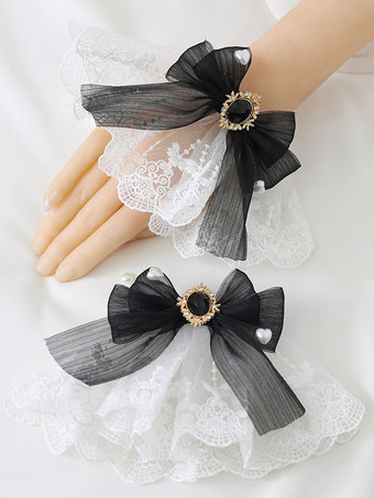 ブラック ロリータブレスレットポリエステルアクセサリー弓ジュエリーレース弓ロリータアクセサリー ディープブルー