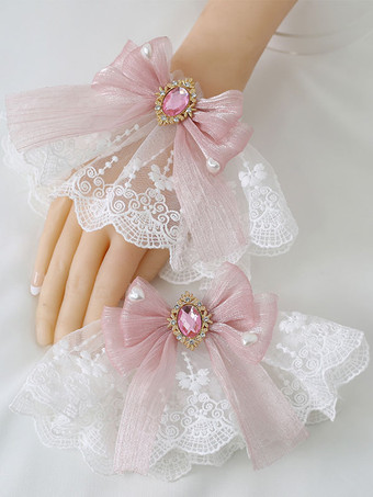 カメオピンクロリータブレスレットポリエステルアクセサリー弓ジュエリーレース弓ロリータアクセサリー ディープブルー