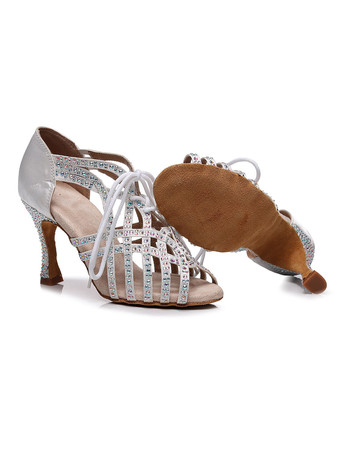 ラテンダンスシューズのぞき見つま先ラインストーンボールルームブラックダンスシューズ