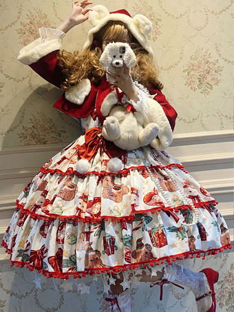 ロリータJSKドレス スイート ポリエステルノースリーブ弓レースアップレッドスイートロリータジャンパースカート