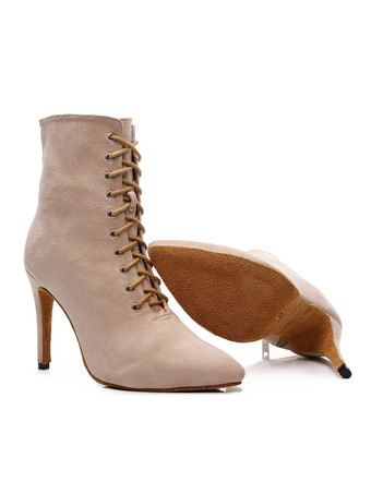 レディースブーツジッパーポインテッドトゥスティレットヒールマイクロスエードアッパーアンクルブーツ