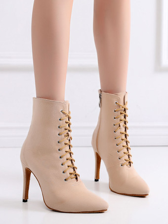 レディースブーツジッパーポインテッドトゥスティレットヒールマイクロスエードアッパーアンクルブーツ