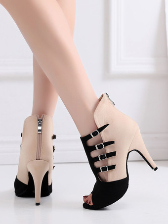 ラテンダンスシューズマイクロスエードアッパーブラックピープトウジッパーダンスシューズ