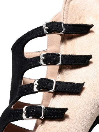 ラテンダンスシューズマイクロスエードアッパーブラックピープトウジッパーダンスシューズ