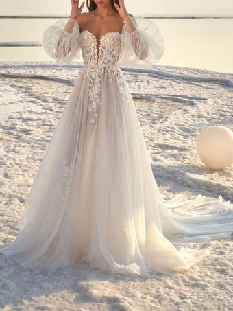 Ivory Bridal Jumpsuit Lace Ankle-Length A-Line V-Neck 3/4 Length Sleeves  Wedding Jumpsuit Free Customization - Milanoo.com