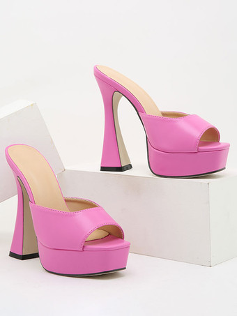 ヒールミュール 厚いヒール ズレッドミュール PUレザーロー 女性