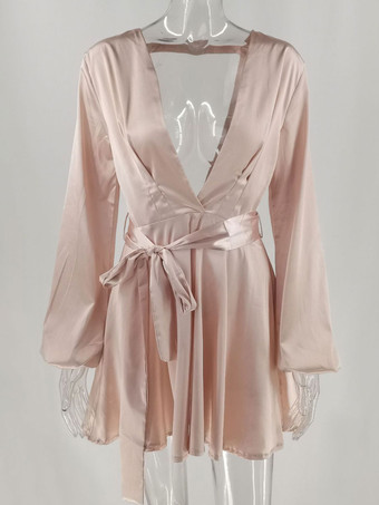 誕生日パーティードレス ブラック Vネック プリーツ 長袖 ストレッチ セミフォーマルドレス