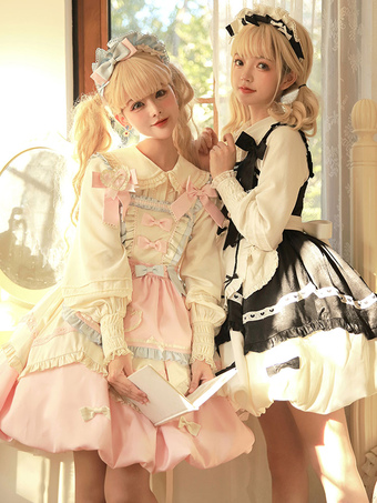 Sweet Lolita JSK Dress Polyester Ruffles Bows Sleeveless Pink Lolita Jumper Skirt