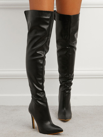 女性のブーツ スティレットヒール ポインテッドトゥ PU レザー レッド オーバー ザ ニー ブーツ